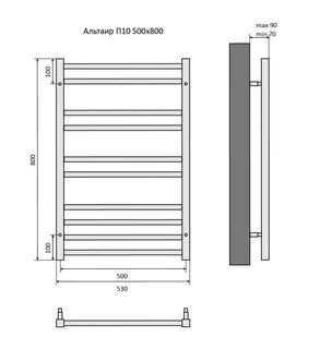 Полотенцесушитель водяной Aquatek Альтаир П10 500х800, черный муар AQ KK1080BL
