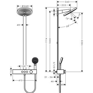Душевая система Hansgrohe Pulsify S Showerpipe 260 2jet с термостатом для ванны 24240670 матовый черный