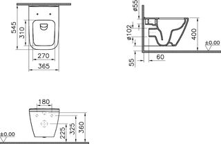Инсталляция с подвесным унитазом Vitra Integra Square 9856B003-7206 (кнопка матовый хром) безободковый