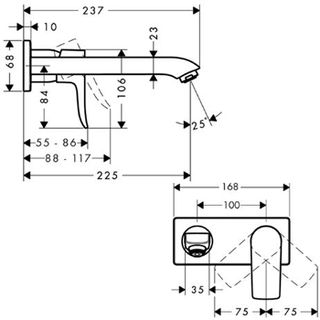 Смеситель для раковины Hansgrohe Metris 31086000S со скрытой частью (31086000+13622180) хром