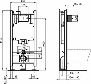 Инсталляция для подвесного унитаза Ideal Standard ProSys 120 M R020467 с кнопкой смыва R0115A6 черная