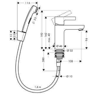 Смеситель для раковины Hansgrohe Metris S 31160000 с гигиеническим душем