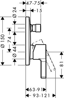 Смеситель для ванны Hansgrohe Metris S 31465000 скрытого монтажа