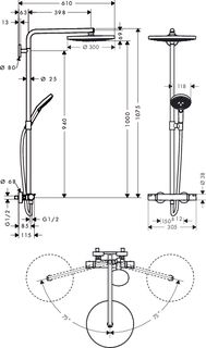 Душевая система Hansgrohe Raindance Select 300 2jet Showerpipe 27133400